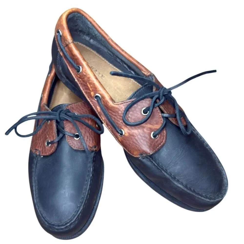 Cole Haan Dominick Boat II Mens Black Amber Leather Loafers Lace Up Size: 10.5M